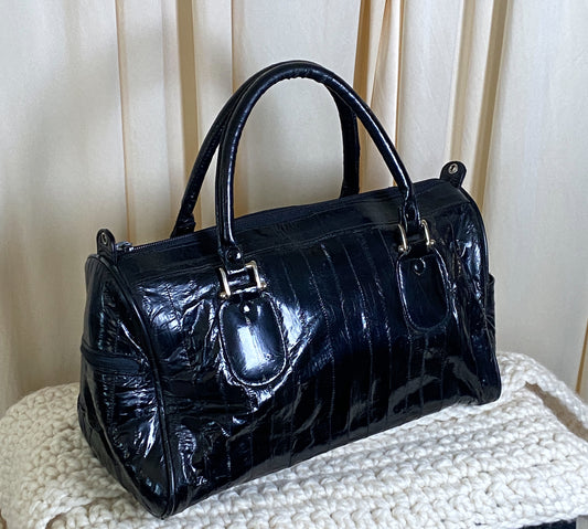 1980s Vintage Black Eelskin Handbag